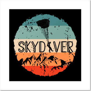 Retro Vintage Skydiver Skydiving Parachuting Skydive Gift Posters and Art